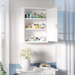 Botiquín de Pared Armario de Medicinas de Acero Armario con 3 Estantes y 2 Llaves para Baño 40x15x53,5 cm Blanco - Ogal.Es