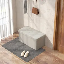 Puff Almacenaje, Banco Almacenaje Plegable 84 L 76x38x38 cm Tapizado en Lino Sintético Baúl de Almacenamiento Crema - Ogal.Es
