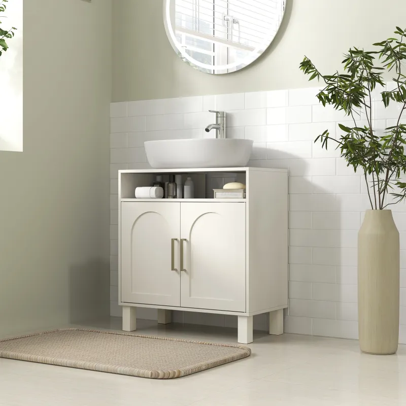 Mueble Bajo Lavabo con Estante Ajustable para Lavabos sin Pedestal 60x30x63 cm Blanco Crema - Ogal.Es