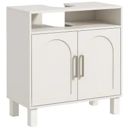Mueble Bajo Lavabo con Estante Ajustable para Lavabos sin Pedestal 60x30x63 cm Blanco Crema - Ogal.Es