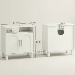 Mueble Bajo Lavabo con Estante Ajustable para Lavabos sin Pedestal 60x30x63 cm Blanco Crema - Ogal.Es