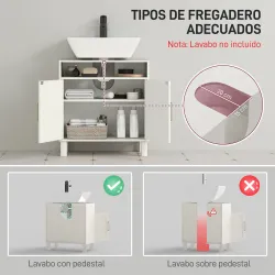 Mueble Bajo Lavabo con Estante Ajustable para Lavabos sin Pedestal 60x30x63 cm Blanco Crema - Ogal.Es