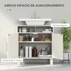 Mueble Bajo Lavabo con Estante Ajustable para Lavabos sin Pedestal 60x30x63 cm Blanco Crema - Ogal.Es