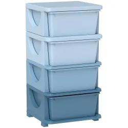 Torre de Almacenamiento Infantil con 4 Cajones para Niños de +3 Años con Bordes Redondeados y Asas 37x37x76 cm Azul - Ogal.Es