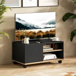 Mueble TV con Ruedas Mueble de Salón Mesa para Televisores de 32 Pulgadas con Puerta y 2 Estantes 80x45x41 cm Negro - Ogal.Es