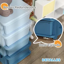 Torre de Almacenamiento Infantil con 4 Cajones para Niños de +3 Años con Bordes Redondeados y Asas 37x37x76 cm Azul - Ogal.Es