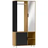 Armario Ropero con Puerta con Espejo Barra para Colgar 2 Compartimentos Abiertos 80x30x170 cm Natural y Negro - Ogal.Es