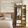 Armario Ropero con Puerta con Espejo Barra para Colgar 2 Compartimentos Abiertos 80x30x170 cm Natural y Negro - Ogal.Es