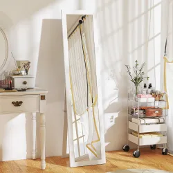 Espejo de Cuerpo Entero 157x37 cm con Marco de MDF Espejo de Pie Inclinado o Colgante Blanco Veteado - Ogal.Es
