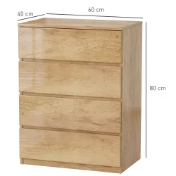 Cómoda 4 Cajones para Dormitorio Moderna Diseño sin Tiradores para Comedor Entrada 60x40x80 cm Madera Natural - Ogal.Es