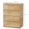 Cómoda 4 Cajones para Dormitorio Moderna Diseño sin Tiradores para Comedor Entrada 60x40x80 cm Madera Natural - Ogal.Es