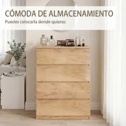 Cómoda 4 Cajones para Dormitorio Moderna Diseño sin Tiradores para Comedor Entrada 60x40x80 cm Madera Natural - Ogal.Es