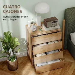 Cómoda 4 Cajones para Dormitorio Moderna Diseño sin Tiradores para Comedor Entrada 60x40x80 cm Madera Natural - Ogal.Es