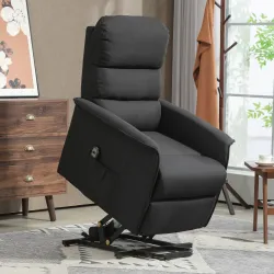 Sillón Relax Reclinable Eléctrico Levanta Personas con Mando a Distancia y Bolsillo Lateral Tapizado en Lino Negro - Ogal.Es