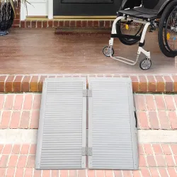 Rampa para Sillas de Ruedas Plegable 91 cm Carga 270 kg Rampa Portátil de Aluminio con Bordes de Seguridad Plata - Ogal.Es