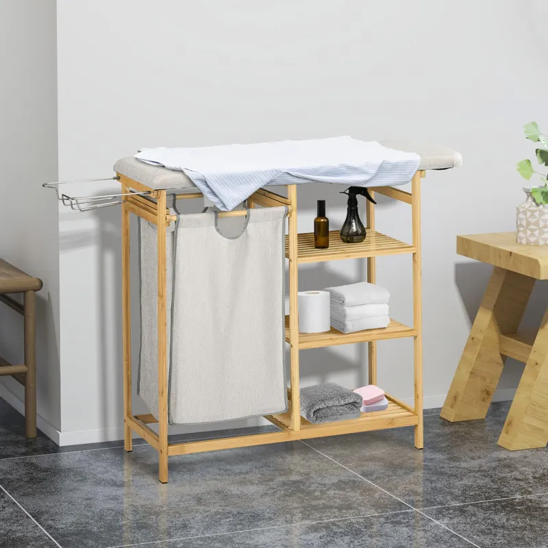 Cesto de Ropa Sucia 57,4L con Tabla de Planchar Soporte para Plancha 3 Estantes y Bolsa Extraíble 113x34x82 cm N... - Ogal.Es