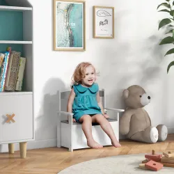 Banco Almacenaje para Niños con Respaldo Tapa Amortiguadora Carga 30 kg para Salas de Juego 68,5x34x58 cm Gris y... - Ogal.Es