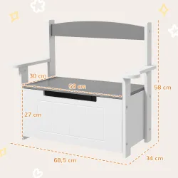 Banco Almacenaje para Niños con Respaldo Tapa Amortiguadora Carga 30 kg para Salas de Juego 68,5x34x58 cm Gris y... - Ogal.Es