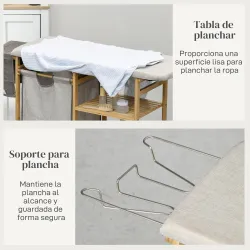 Cesto de Ropa Sucia 57,4L con Tabla de Planchar Soporte para Plancha 3 Estantes y Bolsa Extraíble 113x34x82 cm N... - Ogal.Es
