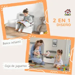 Banco Almacenaje para Niños con Respaldo Tapa Amortiguadora Carga 30 kg para Salas de Juego 68,5x34x58 cm Gris y... - Ogal.Es