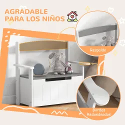 Banco Almacenaje para Niños con Respaldo Tapa Amortiguadora Carga 30 kg para Salas de Juego 68,5x34x58 cm Gris y... - Ogal.Es