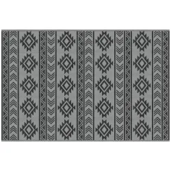 Alfombra de Exterior Reversible 182x274 cm Impermeable Anti-UV para Viajes en Autocaravana Negro y Gris - Ogal.Es