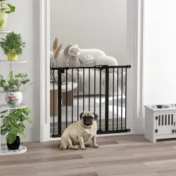 Barrera de Seguridad para Perros 74-94 cm con Extensión Montaje a Presión y Doble Bloqueo Negro - Ogal.Es