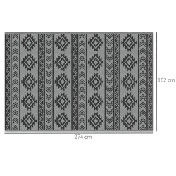 Alfombra de Exterior Reversible 182x274 cm Impermeable Anti-UV para Viajes en Autocaravana Negro y Gris - Ogal.Es