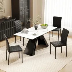 Pack de 4 Sillas de Comedor con Respaldo Alto Tapizadas en Cuero Sintético Patas de Acero Negro - Ogal.Es