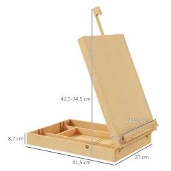 Caballete de Mesa de Madera Caja de Caballete Plegable con Compartimentos y Altura Ajustable 27x41,5x74,5 cm Nat... - Ogal.Es