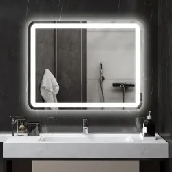 Espejo de Baño con Luces LED 70x90 cm 3 Colores de Luz Brillo Regulable Función Antivaho Función de Memoria IP44 - Ogal.Es