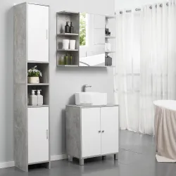 Mueble Columna Almacenamiento Baño dimensiones 30x30x180 cm 2 armarios con estante 2 nichos Paneles Partículas E... - Ogal.Es