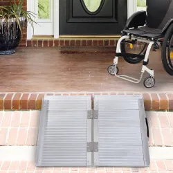 Rampa para Sillas de Ruedas Plegable 61 cm Carga 270 kg Rampa Portátil de Aluminio con Bordes de Seguridad Plata - Ogal.Es