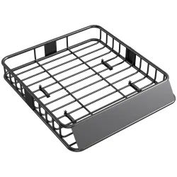 Cesta de Techo Universal para Vehículos de Acero Carga 90,7 kg con Deflector Barandillas 110,5x99,5x18,5 cm Negro - Ogal.Es