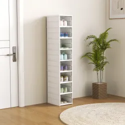 8 Cajas para Zapatos Apilables y Plegable con Puertas Transparentes hasta Talla 43 No Requiere Montaje Blanco - Ogal.Es