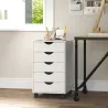Cajonera Oficina con Ruedas y 5 Cajones Archivador Móvil, para Estudio Salón 40x40x67 cm Blanco - Ogal.Es