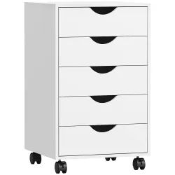 Cajonera Oficina con Ruedas y 5 Cajones Archivador Móvil, para Estudio Salón 40x40x67 cm Blanco - Ogal.Es