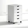 Cajonera Oficina con Ruedas y 5 Cajones Archivador Móvil, para Estudio Salón 40x40x67 cm Blanco - Ogal.Es