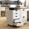 Cajonera Oficina con Ruedas y 5 Cajones Archivador Móvil, para Estudio Salón 40x40x67 cm Blanco - Ogal.Es