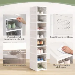 8 Cajas para Zapatos Apilables y Plegable con Puertas Transparentes hasta Talla 43 No Requiere Montaje Blanco - Ogal.Es
