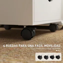 Cajonera Oficina con Ruedas y 5 Cajones Archivador Móvil, para Estudio Salón 40x40x67 cm Blanco - Ogal.Es