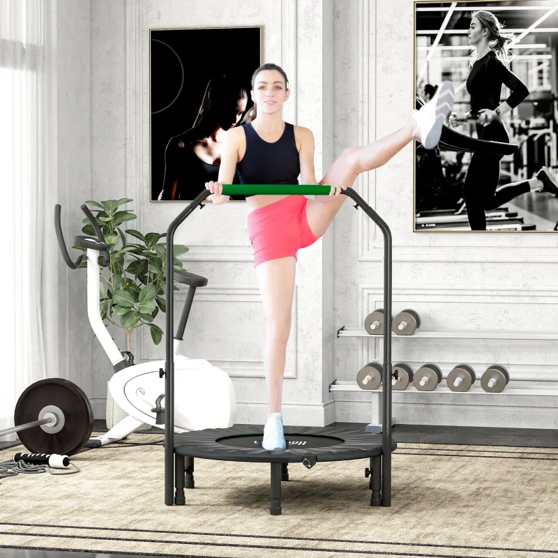 Cama Elástica Plegable Ø102 cm con Mango Ajustable Marco de Acero para Entrenamiento Piernas Cuerpo Negro y Verde - Ogal.Es
