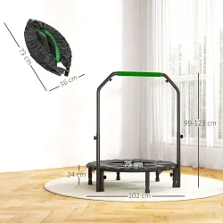 Cama Elástica Plegable Ø102 cm con Mango Ajustable Marco de Acero para Entrenamiento Piernas Cuerpo Negro y Verde - Ogal.Es