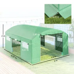 Invernadero de Túnel 4x3x2 m con 4 Ventanas 3 Puertas Enrollables Cubierta de PE y Estructura de Acero Galvaniza... - Ogal.Es