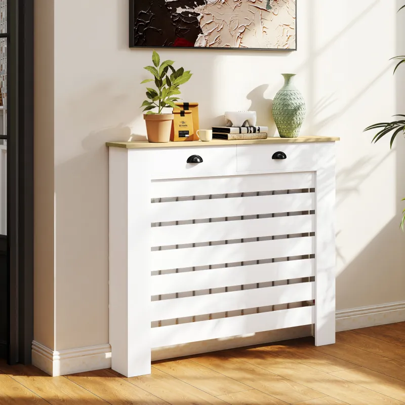 Cubre Radiadores de MDF con 2 Cajones Cubierta para Radiador para Salón Dormitorio Pasillo 111x19x95,5 cm Blanco - Ogal.Es