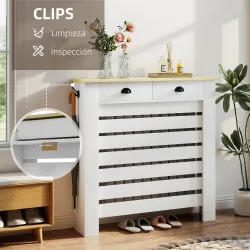 Cubre Radiadores de MDF con 2 Cajones Cubierta para Radiador para Salón Dormitorio Pasillo 111x19x95,5 cm Blanco - Ogal.Es