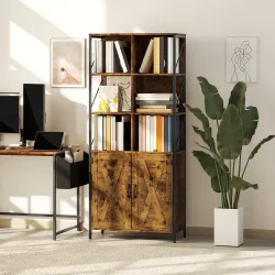 Estantería de Libros con 6 Compartimentos Abiertos y Estante Ajustable para Salón Oficina 75x34x172 cm Marrón Rú... - Ogal.Es