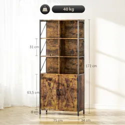 Estantería de Libros con 6 Compartimentos Abiertos y Estante Ajustable para Salón Oficina 75x34x172 cm Marrón Rú... - Ogal.Es