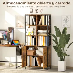 Estantería de Libros con 6 Compartimentos Abiertos y Estante Ajustable para Salón Oficina 75x34x172 cm Marrón Rú... - Ogal.Es
