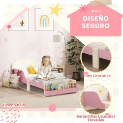 Cama infantil para Niños de +3 Años 70x140 cm de Madera con Almacenaje y Dibujos de Estrellas para Dormitorio Rosa - Ogal.Es